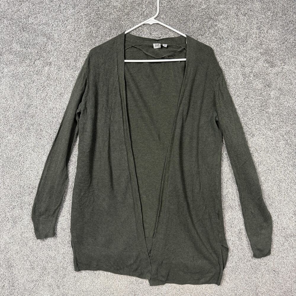 Gap Bella Cardigan Sweater M Green Open Front Knit Preppy Lagenlook Layering